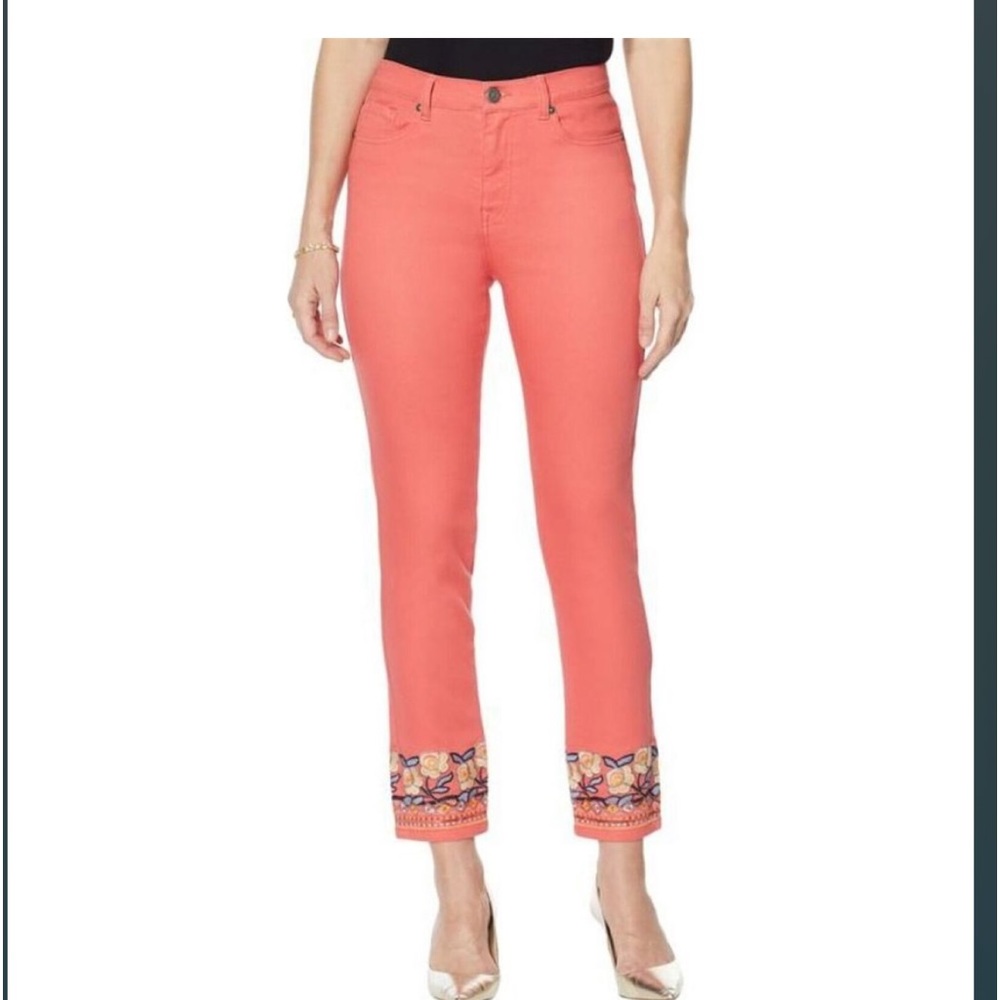 DG2 Diane Gilman Embroidered Hem Ankle Jean Terracotta 6864900 NWT